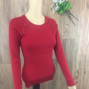 NWT iz Byer Red Ribbed Long Sleeve Sweater